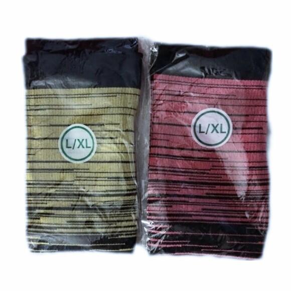 Set of 2 Full Length Knee High Striped Compression Socks New Package YELLOW RED - Picture 1 of 5